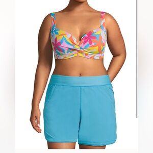 Land’s End Plus Size Swim Shorts with attached bottoms in Turquoise